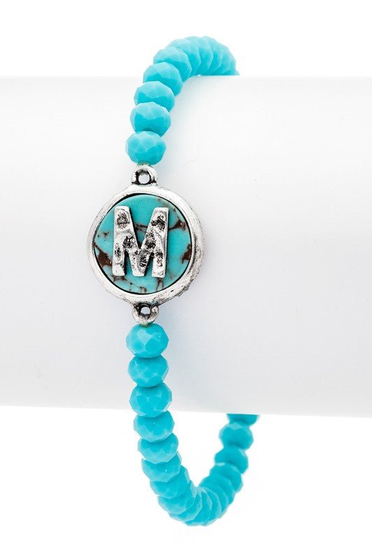 Initial M Turquoise Charm Stretch Bracelet - Loving It Shop