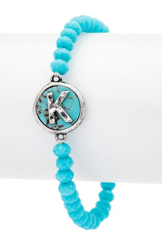 Initial K Turquoise Charm Stretch Bracelet - Loving It Shop