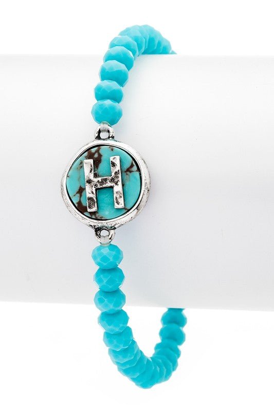 Initial H Turquoise Charm Stretch Bracelet - Loving It Shop