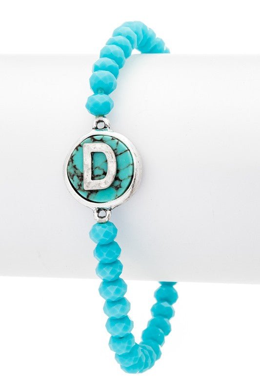 Initial D Turquoise Charm Stretch Bracelet - Loving It Shop