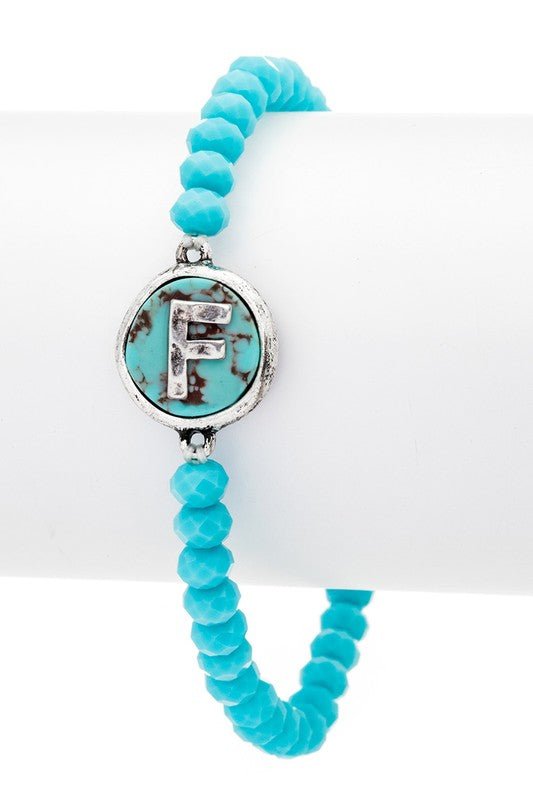 Initial F Turquoise Charm Stretch Bracelet - Loving It Shop