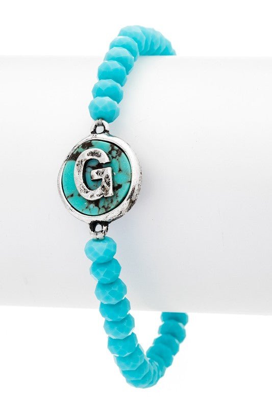 Initial G Turquoise Charm Stretch Bracelet - Loving It Shop