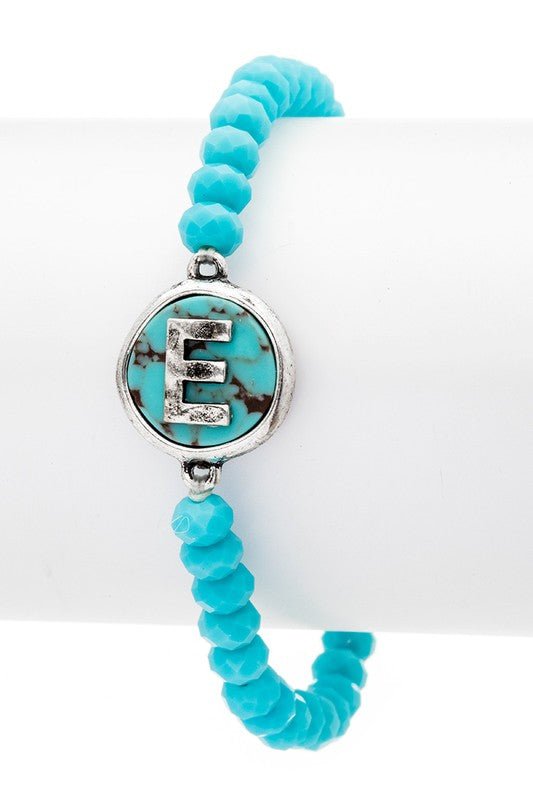 Initial E Turquoise Charm Stretch Bracelet - Loving It Shop
