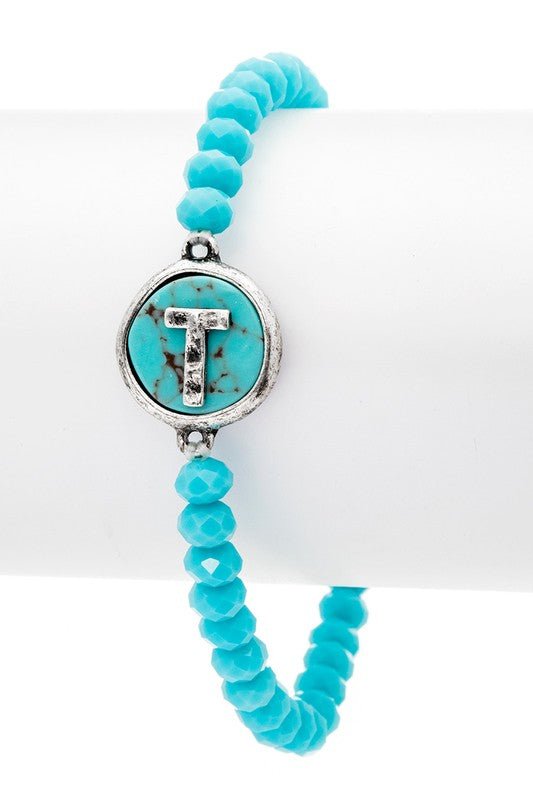 Initial T Turquoise Charm Stretch Bracelet - Loving It Shop