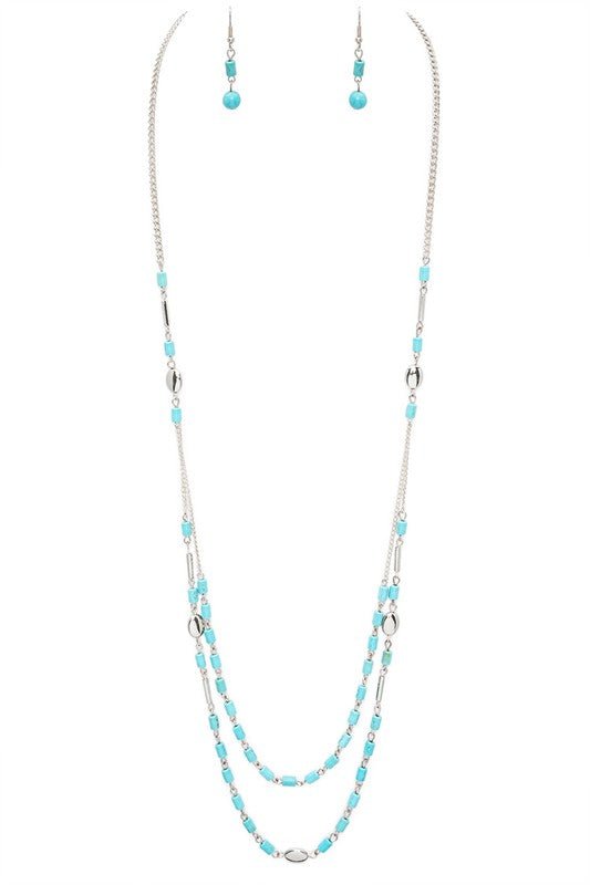 Long Layered Turquoise Beaded Necklace Set - Loving It Shop