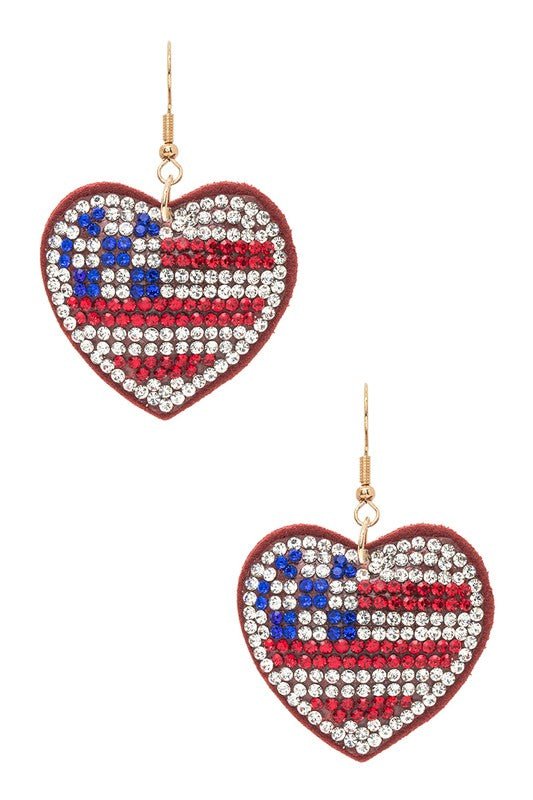 USA Flag Rhinestone Heart Shape Pillow Earrings - Loving It Shop
