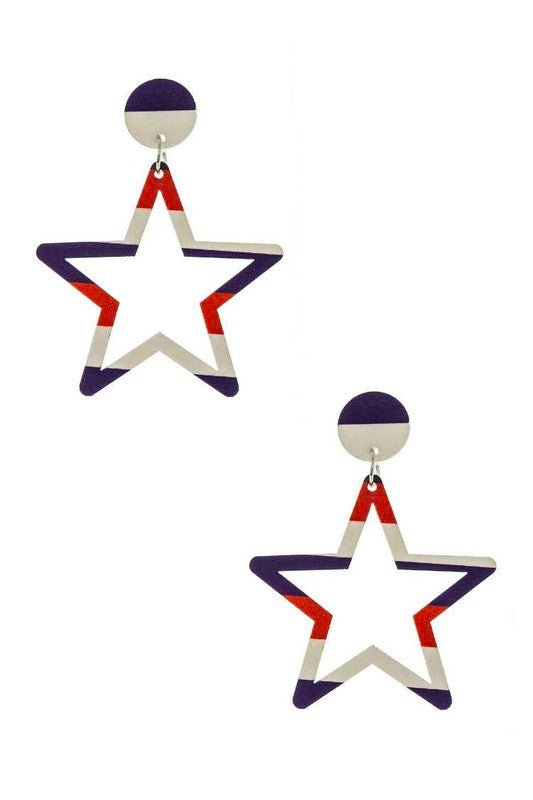 Patriot Color Printed Cutout Star Earrings - Loving It Shop