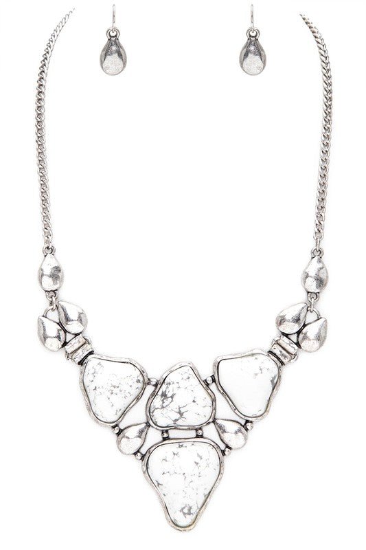 Organic Stone Bib Statement Necklace Set - Loving It Shop