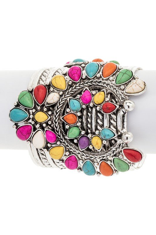 Squash Blossom Oversize Stone Open Cuff - Loving It Shop