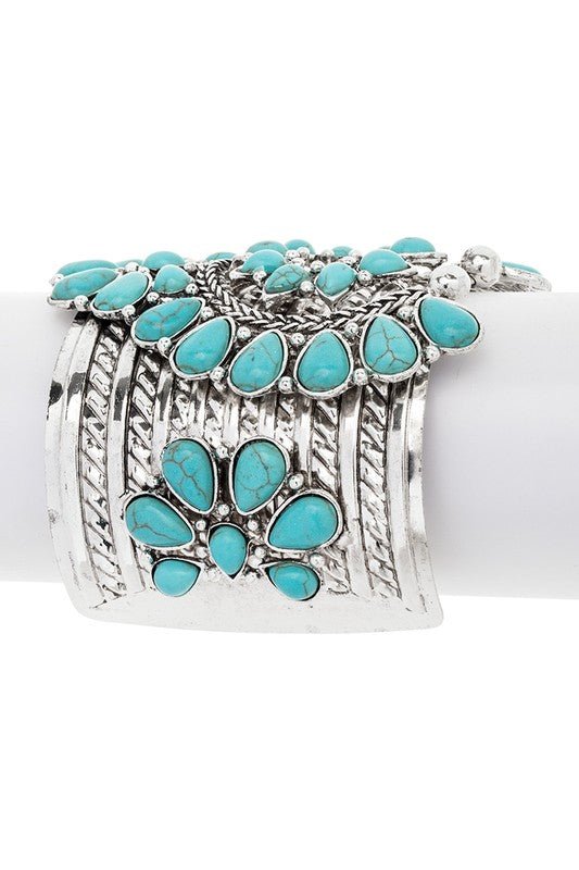 Squash Blossom Oversize Stone Open Cuff - Loving It Shop