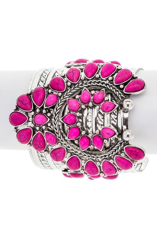 Squash Blossom Oversize Stone Open Cuff - Loving It Shop