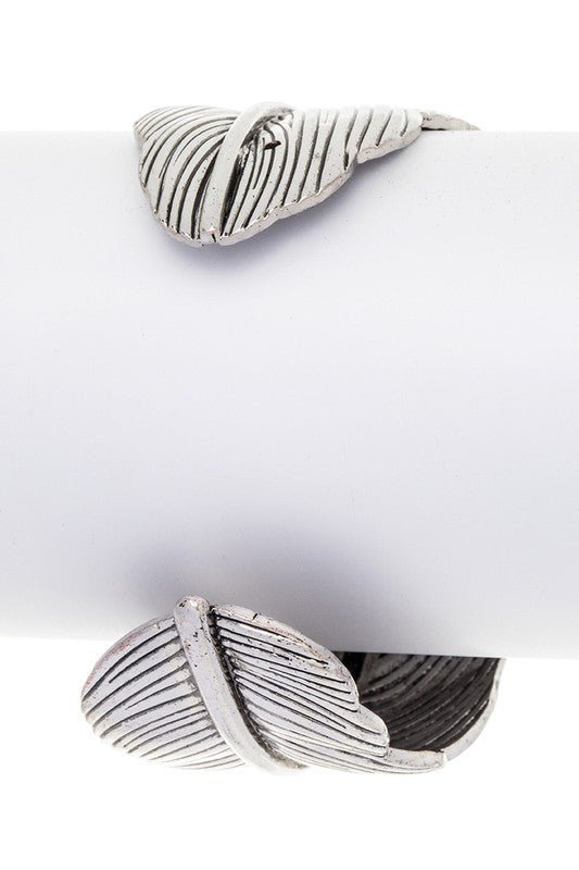 Oval Stone Leaf Engraved Open Cuff - Loving It Shop
