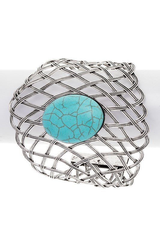 Oval Stone Wired Oversize Adjustable Cuff - Loving It Shop