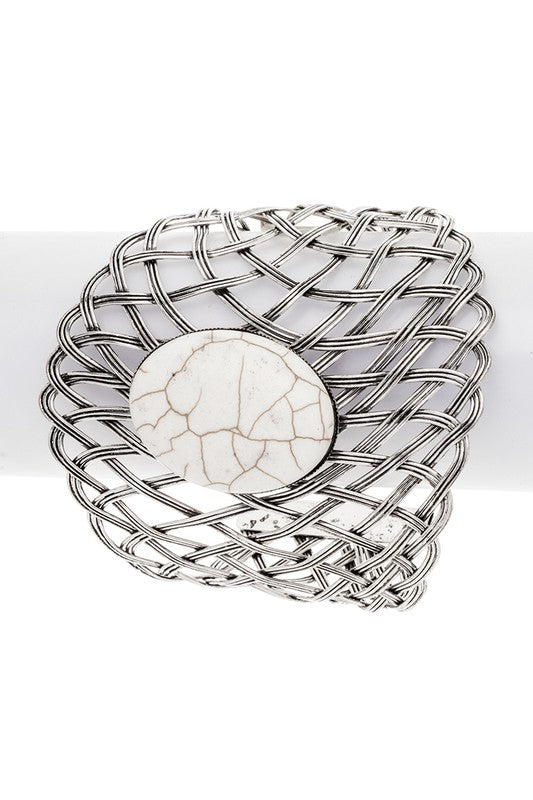 Oval Stone Wired Oversize Adjustable Cuff - Loving It Shop