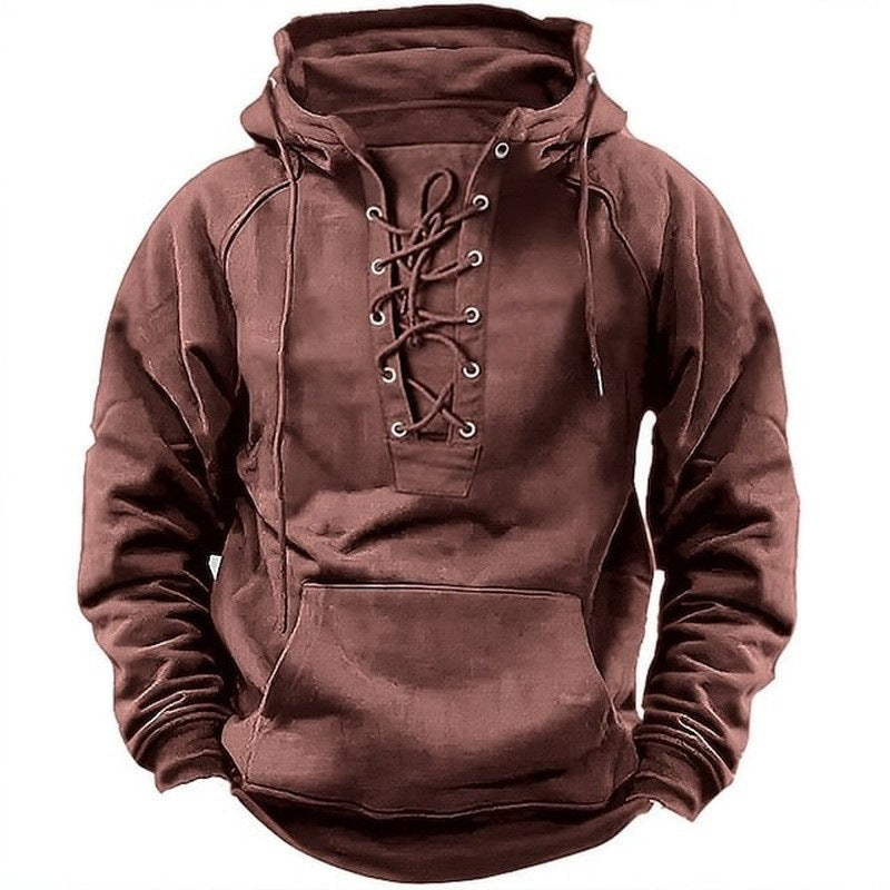 Ins Lace-up Hoodie Casual Sports Pocket Sweatshirt Men&