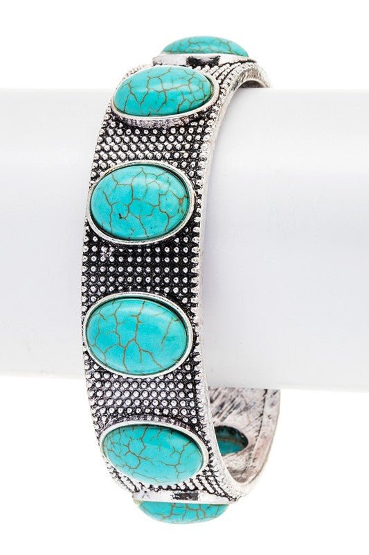 Oval Stone Pave Textured Open Cuff - Loving It Shop
