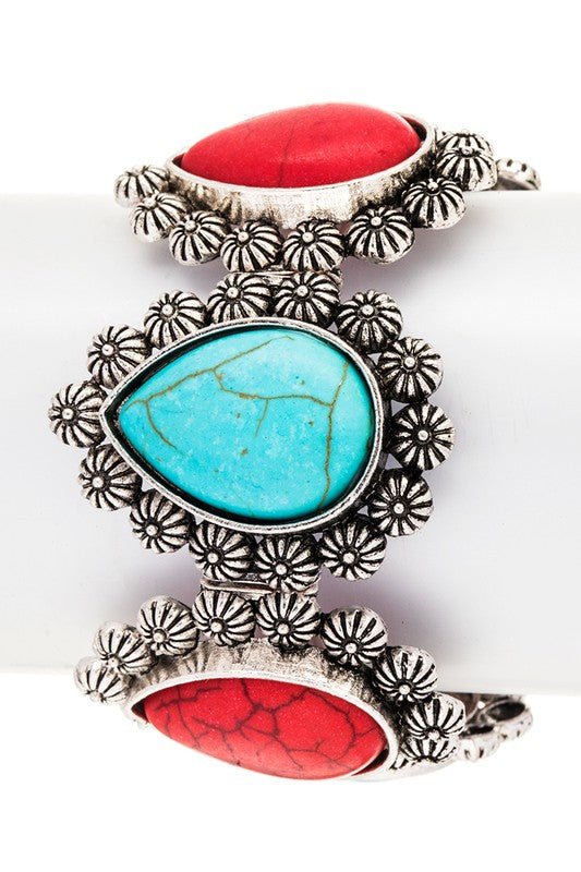 Mix Stone Teardrop Engraved Western Bracelet - Loving It Shop