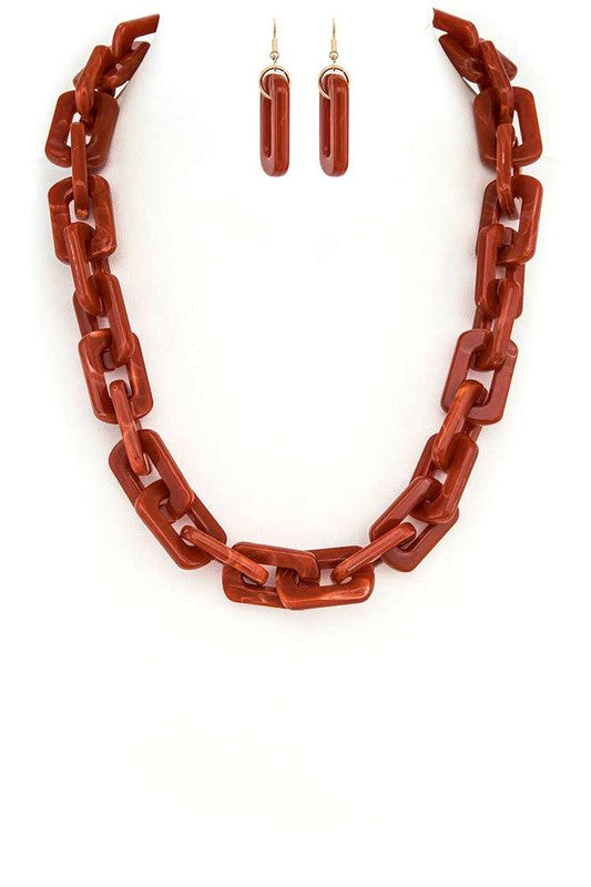 Square Resin Chain Link Necklace Set