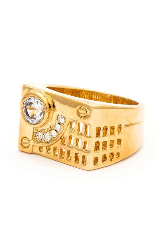 Gold Square CZ Ring Stylish Statement Jewelry