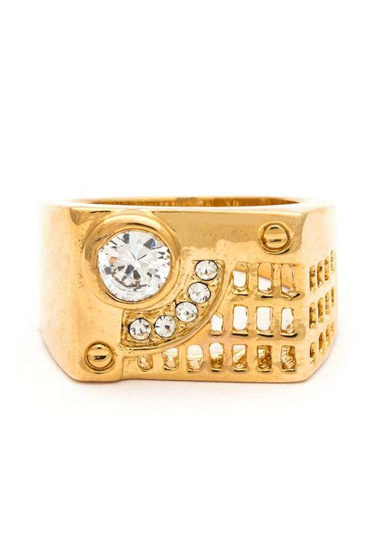 Gold Square CZ Ring Stylish Statement Jewelry
