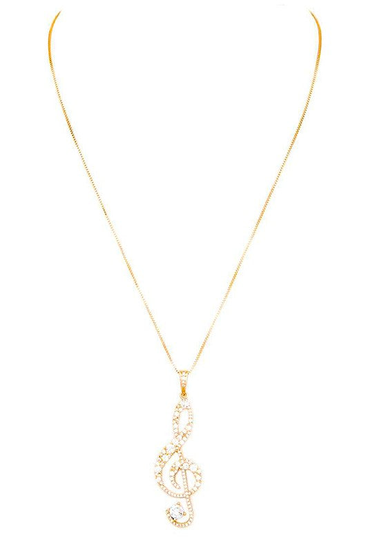 Pendant Necklace Treble Clef Cubic Zirconia Stylish Fashion Jewelry
