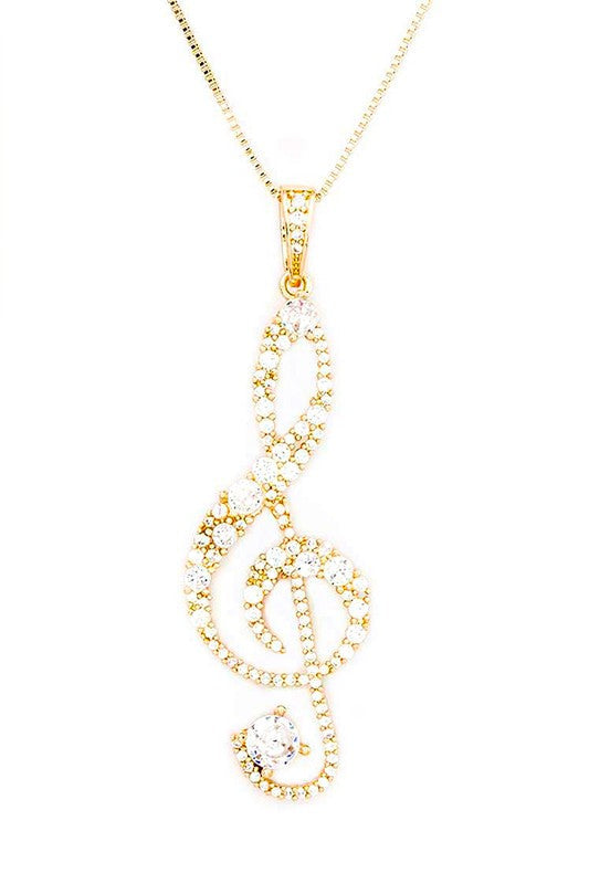 Pendant Necklace Treble Clef Cubic Zirconia Stylish Fashion Jewelry