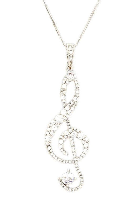 Pendant Necklace Treble Clef Cubic Zirconia Stylish Fashion Jewelry