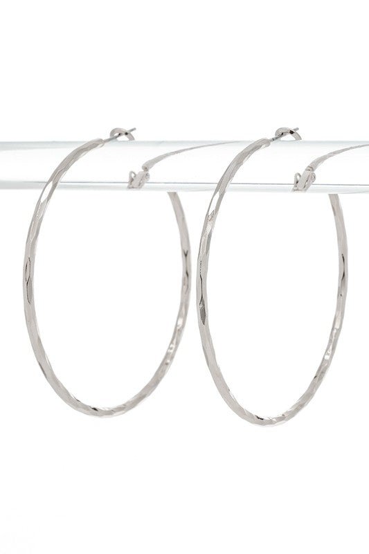 Edgy Textured Large Skinny Hoop Earrings - Loving It Shop