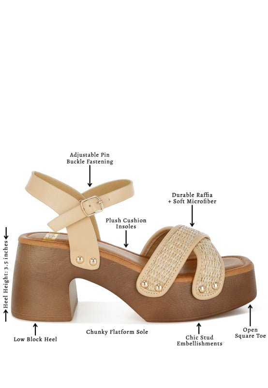 Qasa Studded Raffia Clog Sandals - Loving It Shop