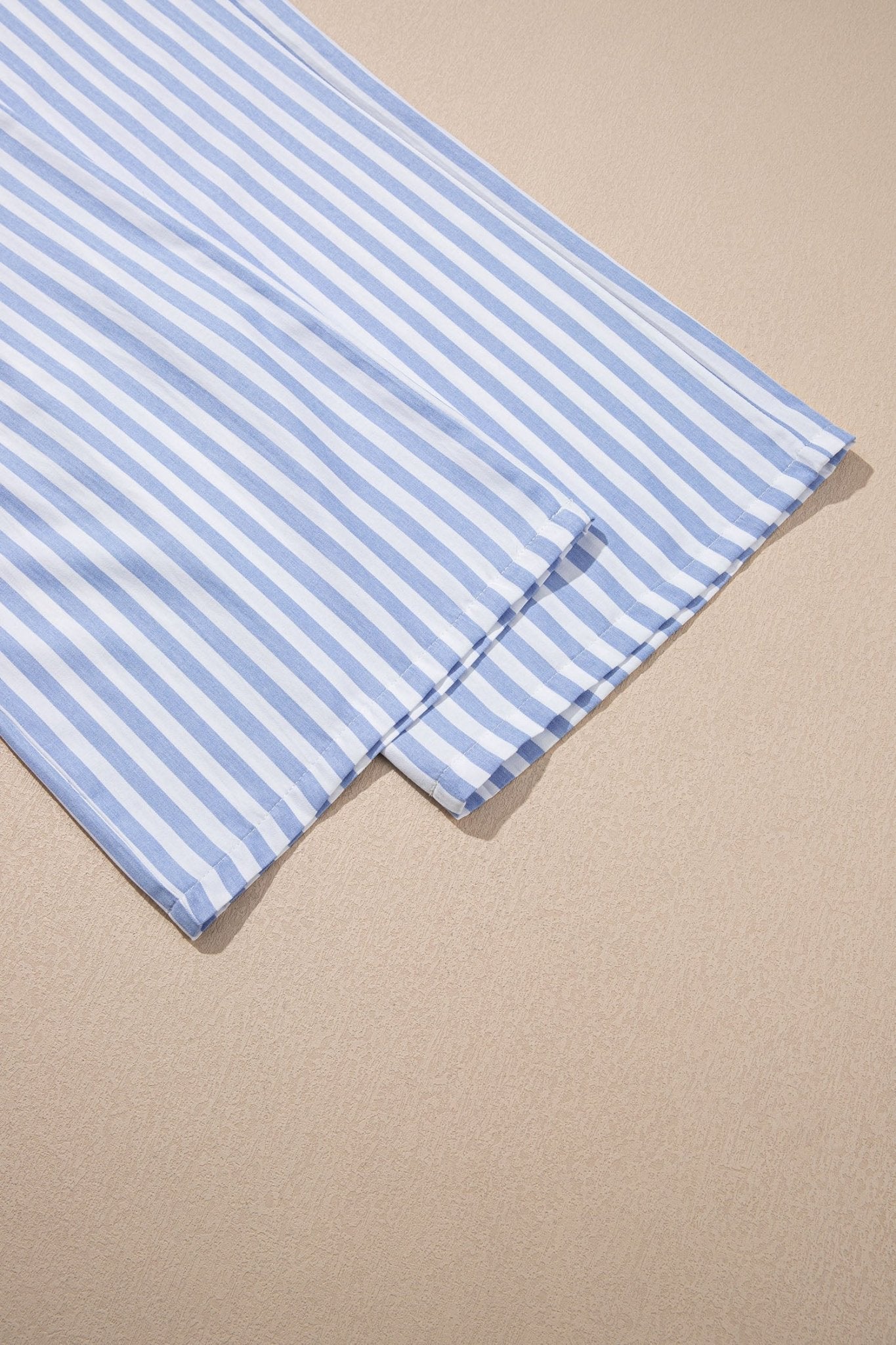 Sky Blue Stripe Shirred High Waist Loose Summer Pants - Loving It Shop