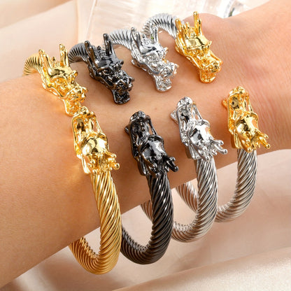 Double Dragon Copper Bracelet – Rock &amp; Hip-Hop Style, Unisex