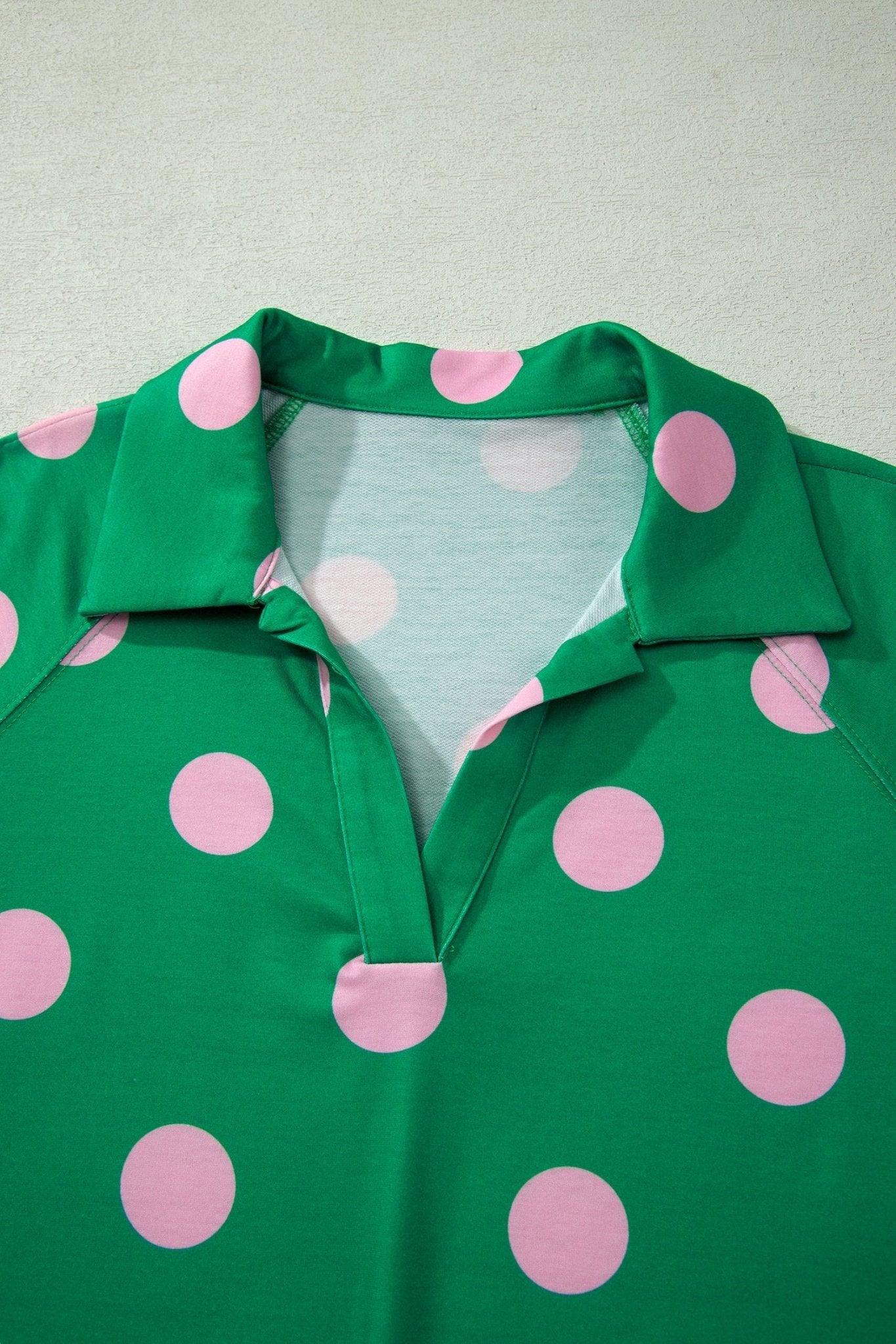 Green Polka Dot Print V Neck Tee Short Set - Loving It Shop