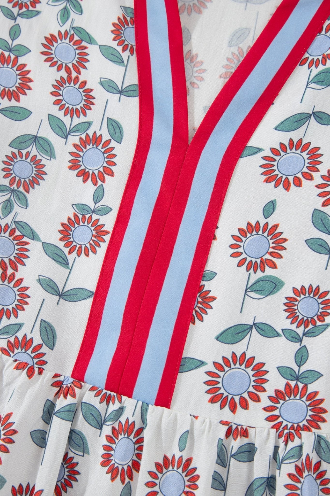 Red Floral Print Contrast Trim Flutter Sleeve Mini Dress - Loving It Shop