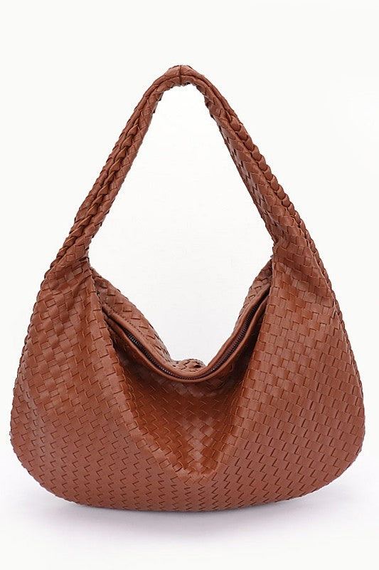 Fashion Handbag Weaved Faux Leather Soft Shoulder Bag Stylish Chic Accessory