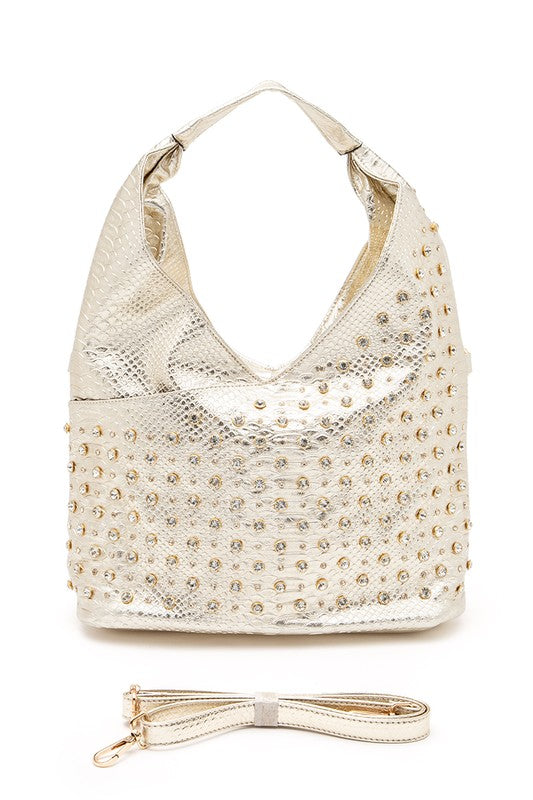 Top Handle Shoulder Bag with Crystal Studs Embellishment – Stylish Fashion Handbag