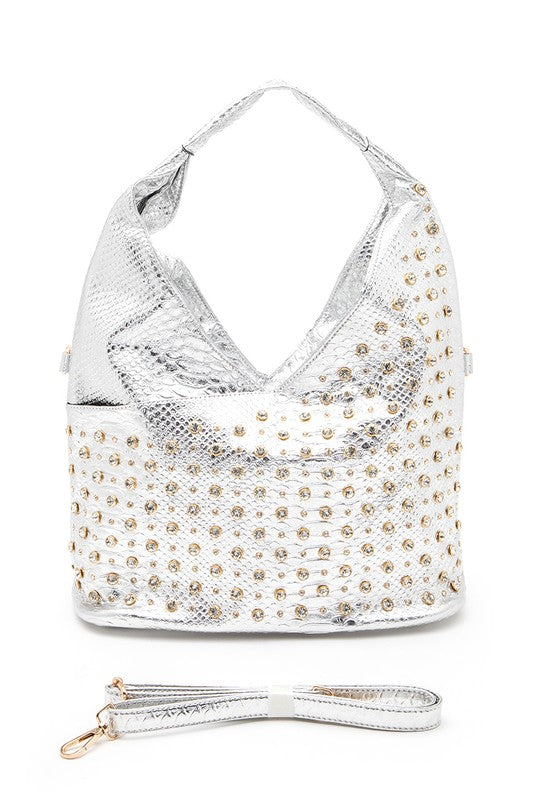 Top Handle Shoulder Bag with Crystal Studs Embellishment – Stylish Fashion Handbag