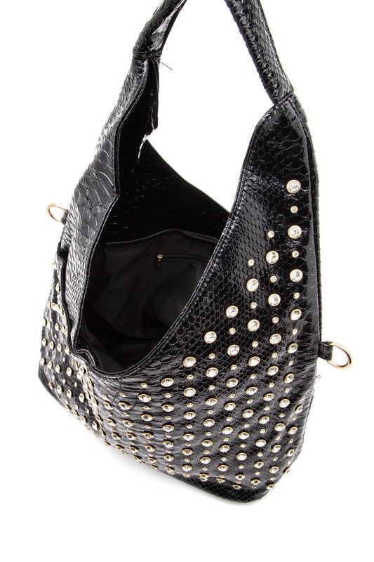 Top Handle Shoulder Bag with Crystal Studs Embellishment – Stylish Fashion Handbag