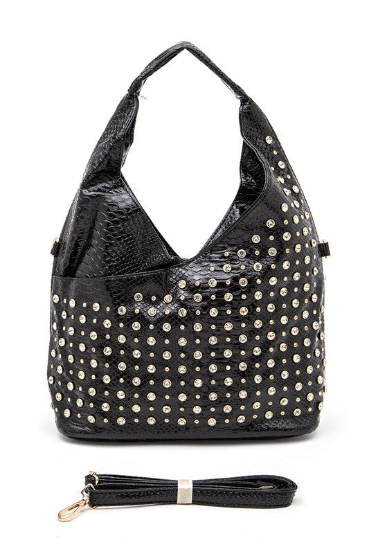 Top Handle Shoulder Bag with Crystal Studs Embellishment – Stylish Fashion Handbag