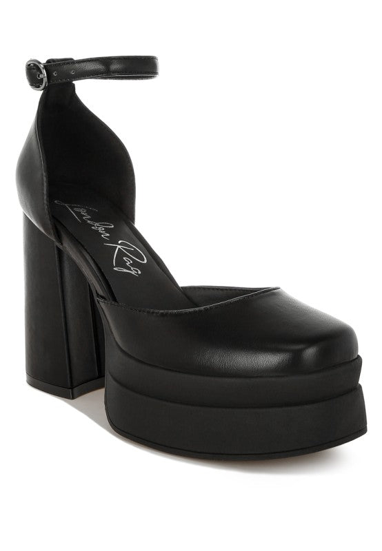 Araminta Chunky Square Toe Buckled Heels