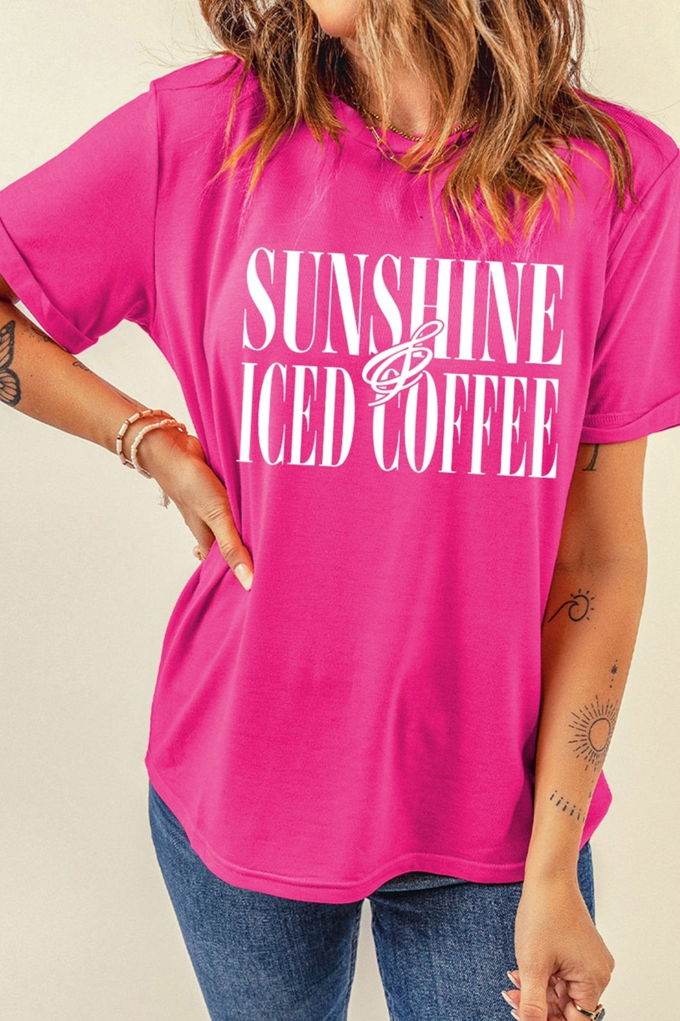 Rose Red SUNSHINE ICED COFFEE Casual Summer T Shirt - Loving It Shop