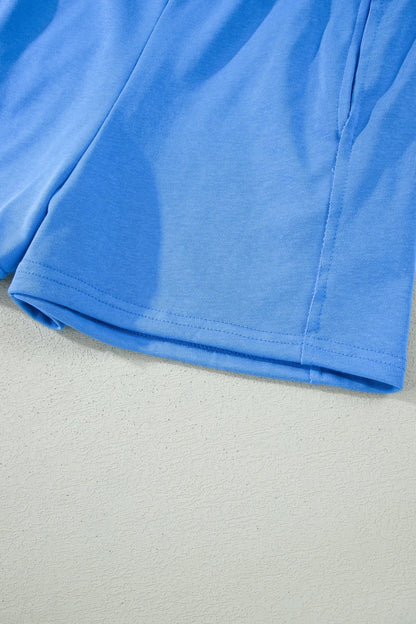 Sky Blue Slim Tank Top Elastic High Waist Shorts 2pcs Outfit - Loving It Shop