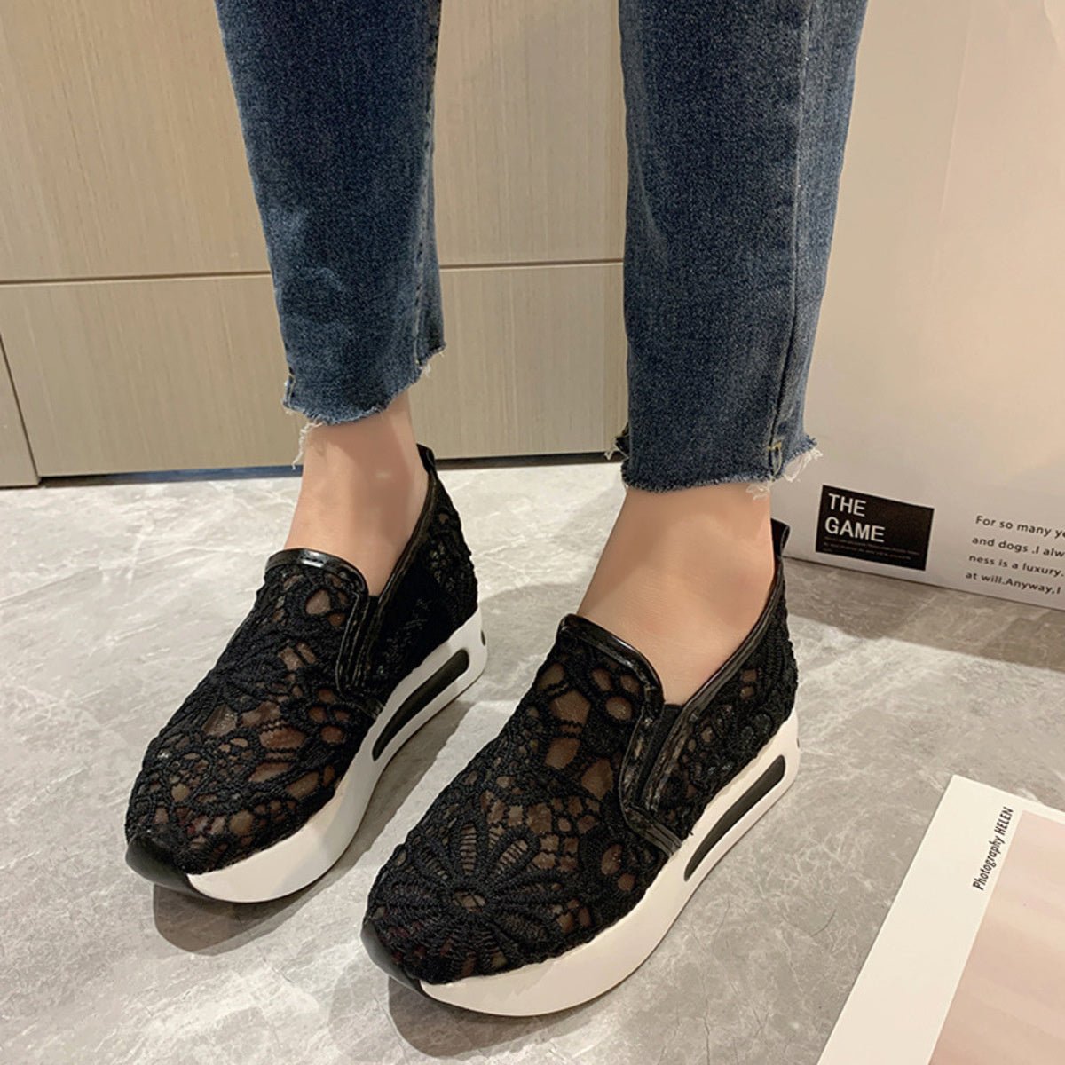 Lace Breathable Platform Slip - On - Loving It Shop