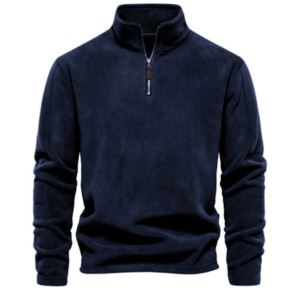 Fashion Personality Stand-collar Zippered Sweatshirt With Fleece Winter Casual Pullover Top Men&