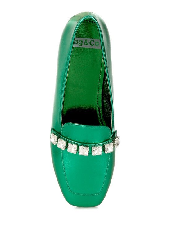 Celosia Metallic Diamante Strap Loafers - Loving It Shop