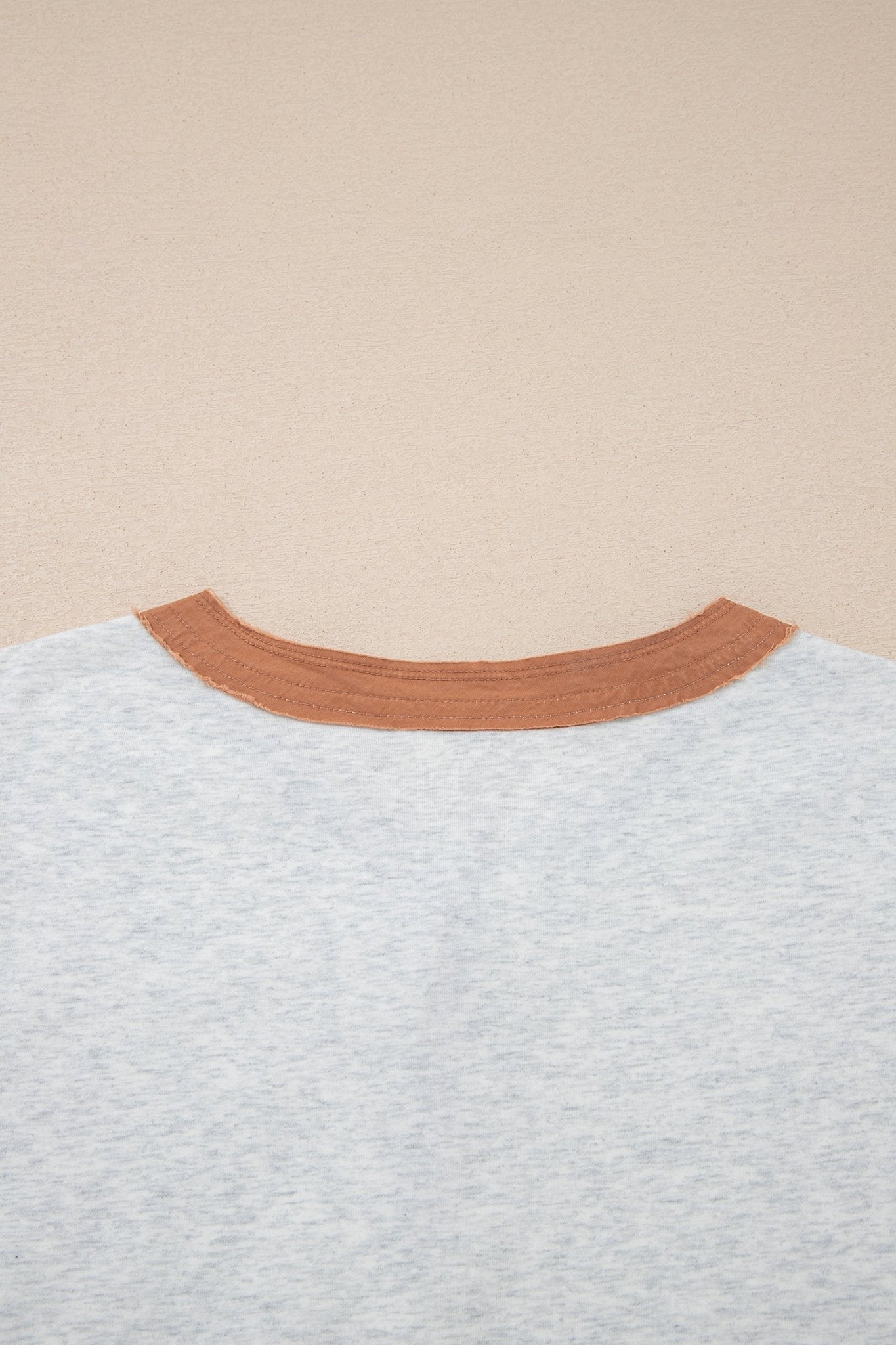 Light Grey Raw Seam Color Block Detail Buttoned Henley Tee - Loving It Shop