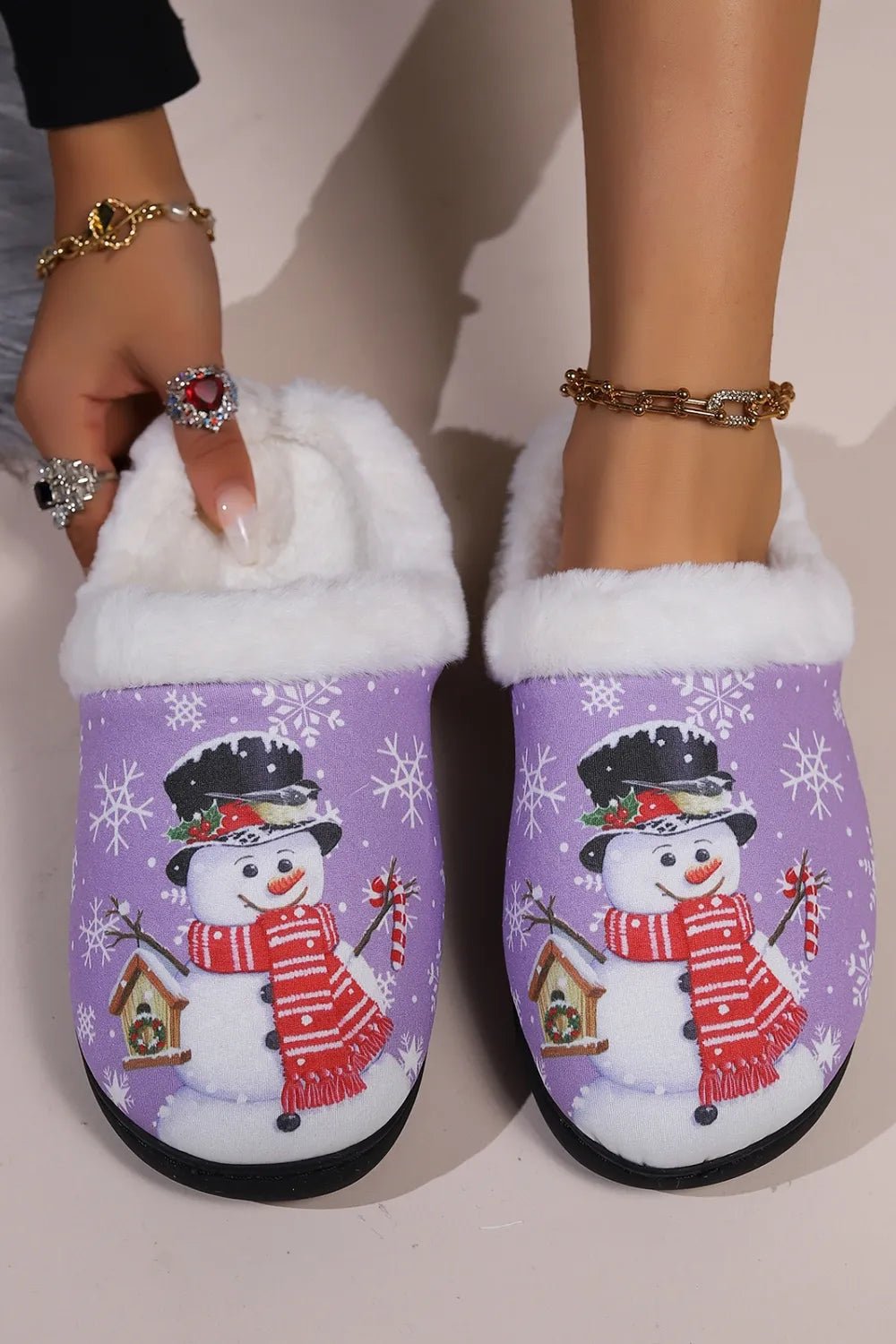 Snowman Round Toe Faux Fur Slippers - Loving It Shop