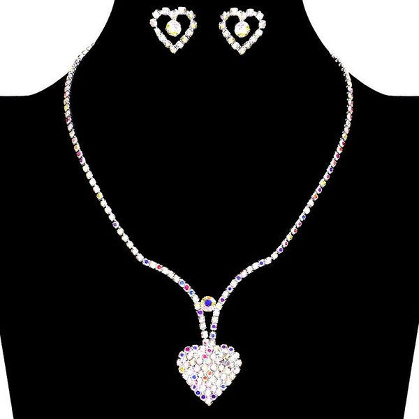 Big Heart Dangle Rhinestone Necklace Set