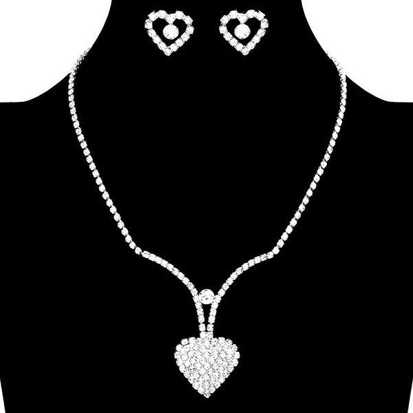 Big Heart Dangle Rhinestone Necklace Set