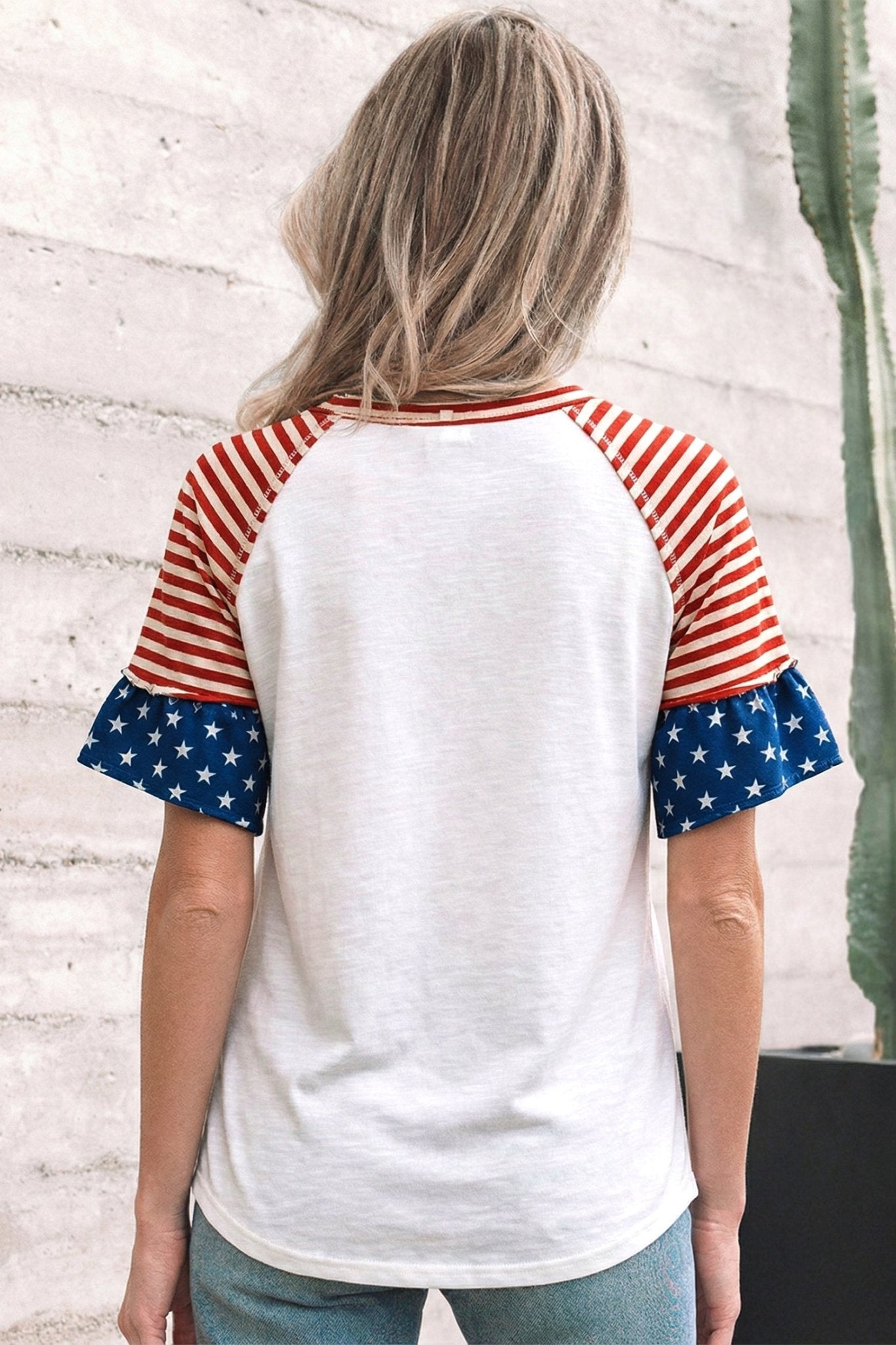 Fiery Red Star Detail Flag Inspired Short Sleeve Top - Loving It Shop