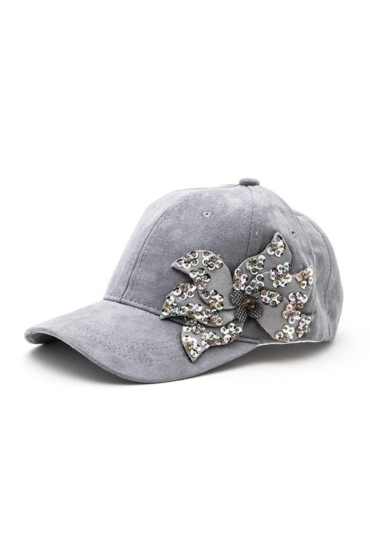 Beaded Flower Suede Fashion Cap